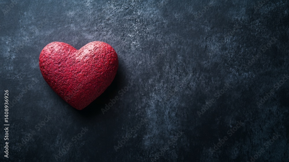 Obraz premium A glowing red heart floats in darkness, symbolizing warmth and gratitude in simplicity. 