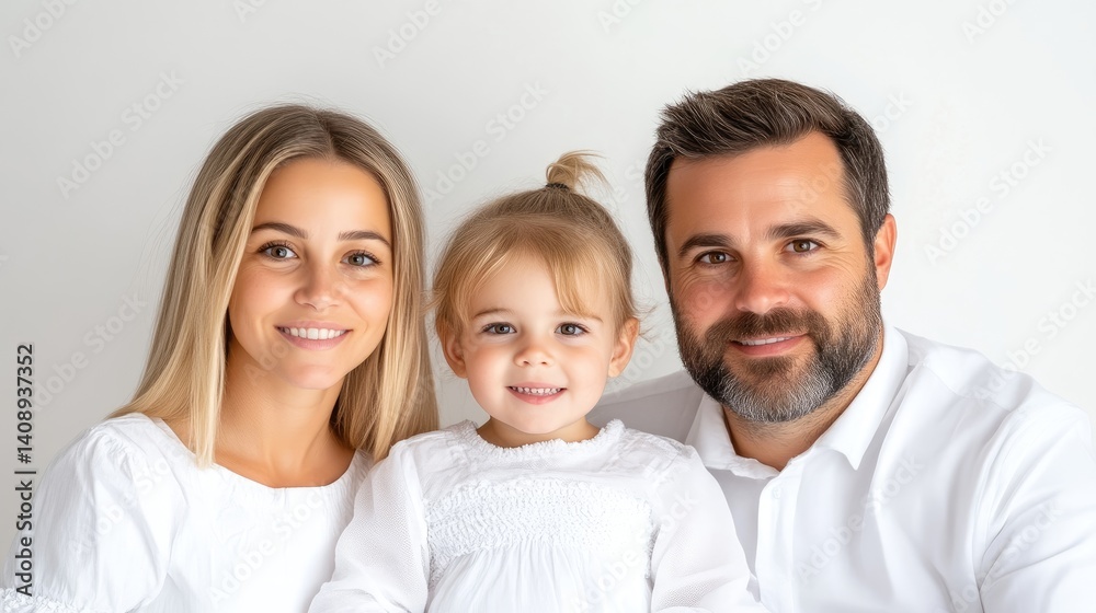 Happy family portrait. Smiling mother, father, and toddler daughter Happy family portrait. Smiling mother, father, and toddler daughter