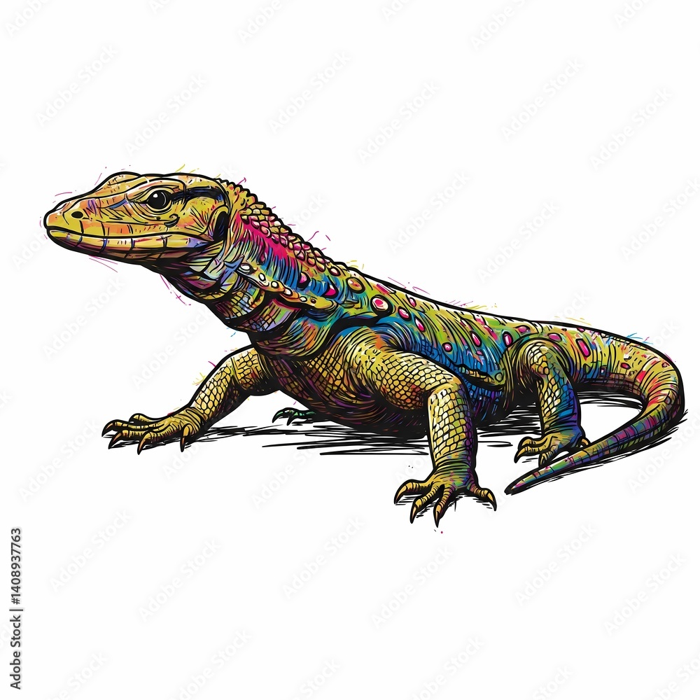 Obraz premium Vector graphic of a painted lizard