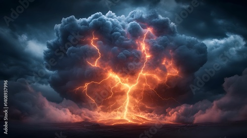 A dramatic storm cloud illuminated by lightning, creating a striking contrast between dark skies and vibrant electrical energy.