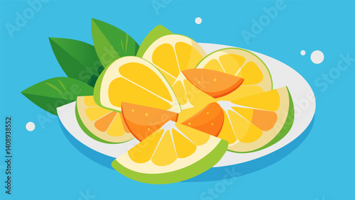 Delicate slices of white fish cured in a citrusy blend of lime juice and diced mango with a touch of minced ginger for a burst of flavor.. Vector illustration