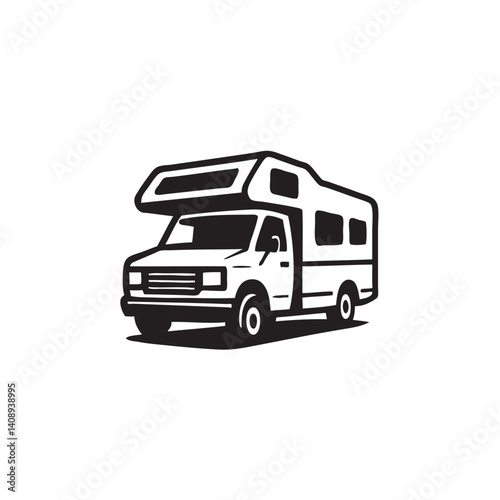vector illustration of a camper van . camping car logo
