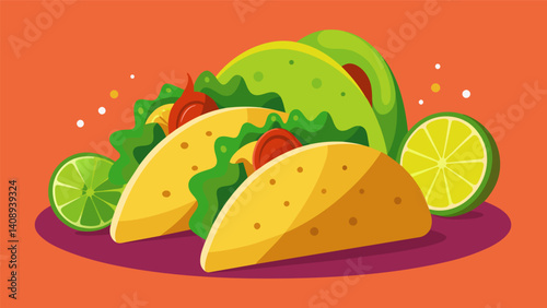 Freshly grilled tacos with a generous squeeze of lime a popular choice a busy urban lunchgoers.. Vector illustration