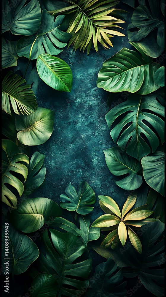 Obraz premium Lush Green Tropical Leaves Wallpaper Stunning Mobile Wallpaper Background