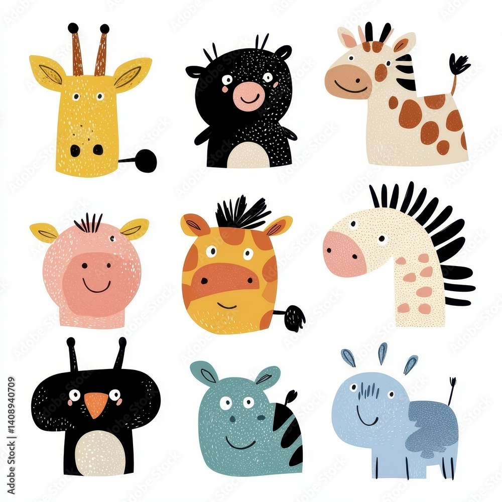Fototapeta premium Cute Animal Faces Collection for Kids