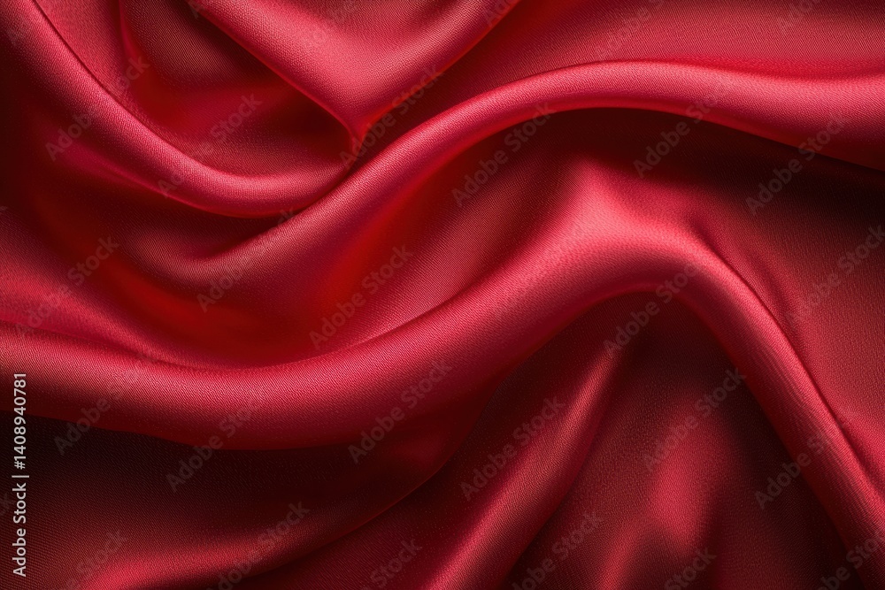 Fototapeta premium Luxurious Red Silk Fabric With Elegant Folds and Smooth Texture