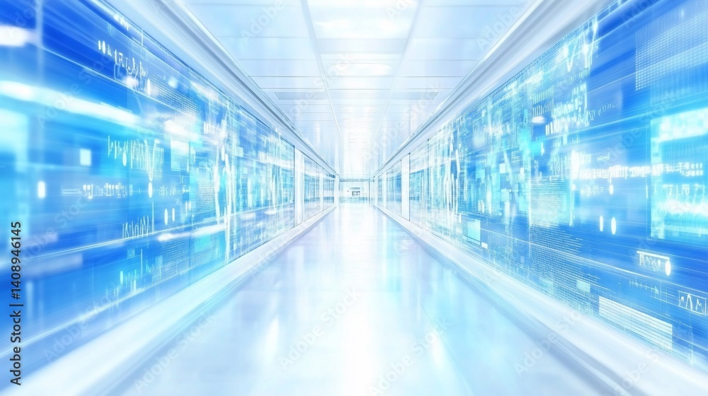 Futuristic medical corridor with digital displays Futuristic medical corridor with digital displays