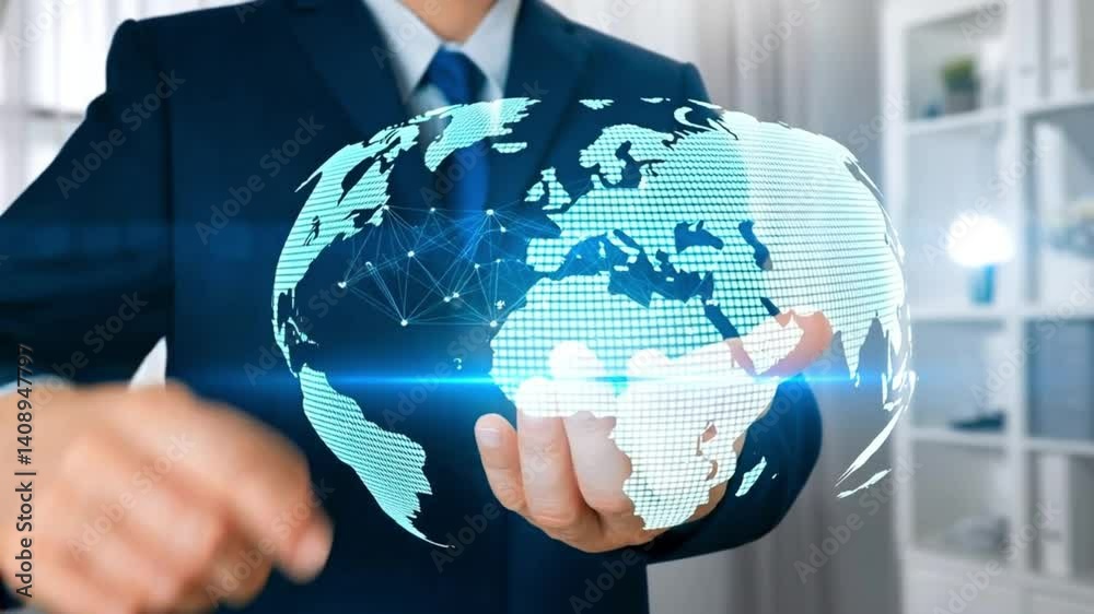 content management hand of man holding a global digital network connection hologram data-driven