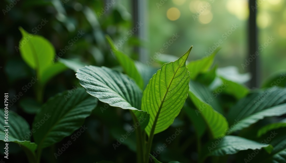 Close-Up of Green Leaves in Natural Light Highlighting Textures and Patterns Close-Up of Green Leaves in Natural Light Highlighting Textures and Patterns