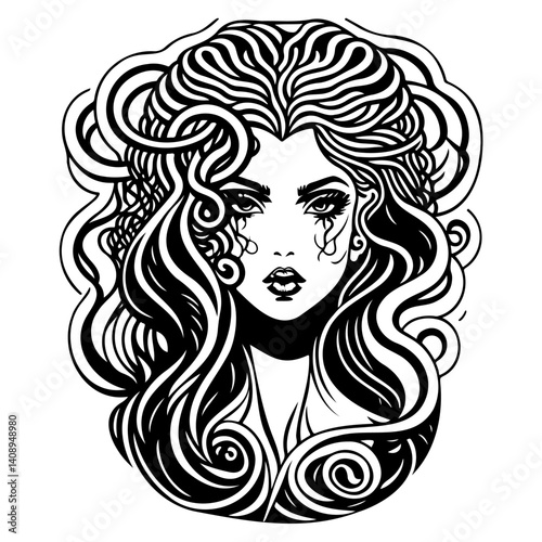 Monochrome Elegance: Ornamental Portrait of a Woman