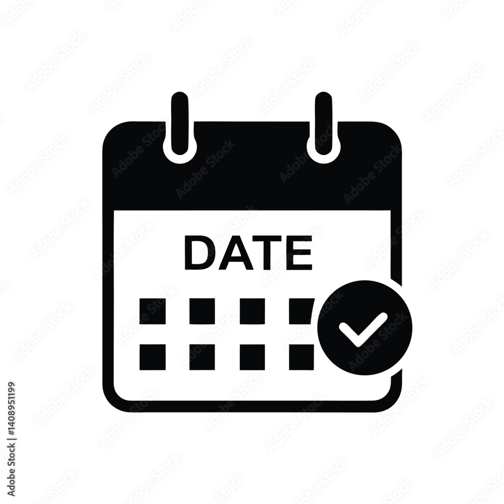 Calendar Date Block with Checkmark Icon on Transparent Background Calendar Date Block with Checkmark Icon on Transparent Background