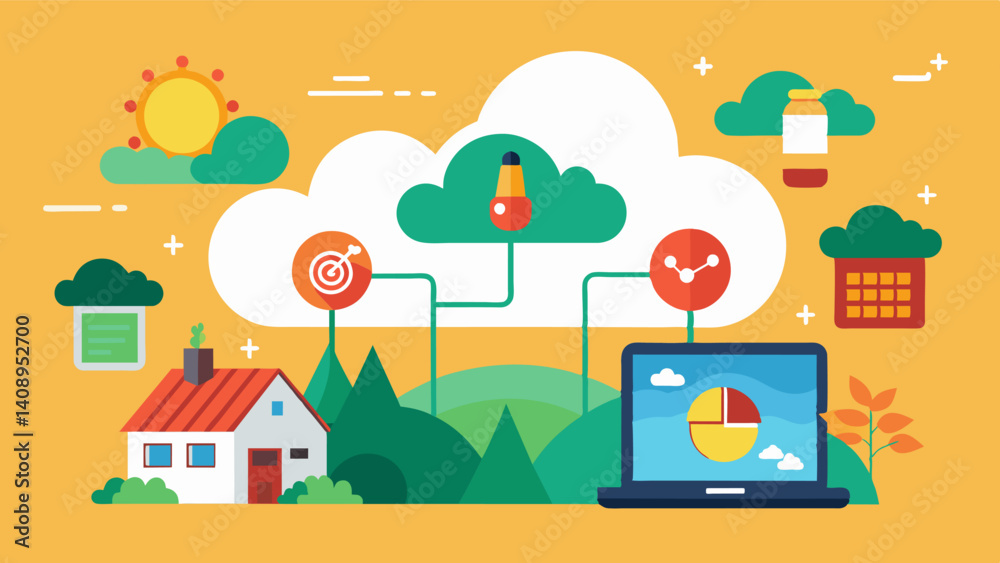Fototapeta premium Cloudbased software provides farmers with personalized weather forecasts for their specific farm location helping them make informed decisions.. Vector illustration
