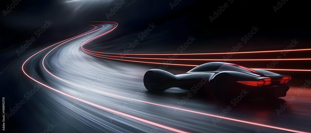 Fototapeta premium Futuristic Speedster on a Winding Track