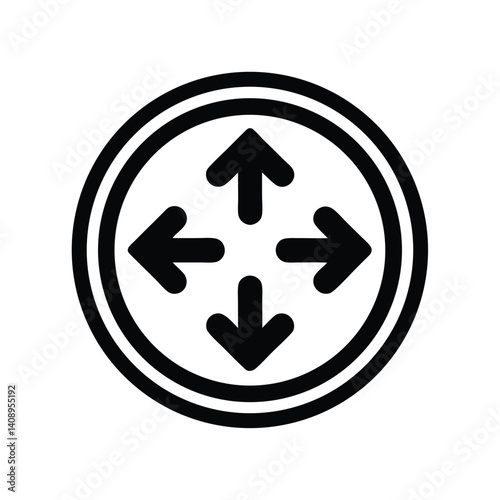 Router Symbol Simple Circle Design with Four Arrows Pointing Outward in Bold Black