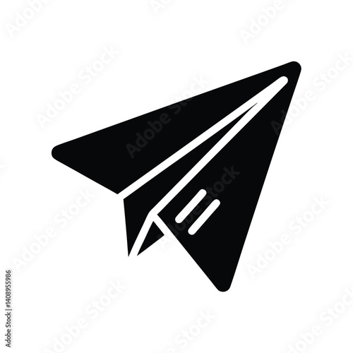Solid Black Paper Plane Icon with Minimalist Design on Transparent Backdrop