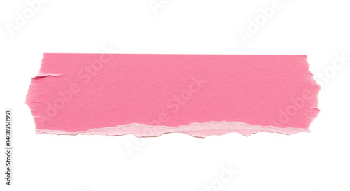 A pink torn paper strip with rough edges isolated on a black background in a horizontal format color full paper texture transparent background