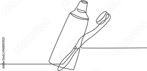 Continuous one line drawing of toothbrush and toothpaste, one line art toothbrush and toothpaste vector illustration. line art, one continuous line, Continuous line drawing toothbrush with tooth.