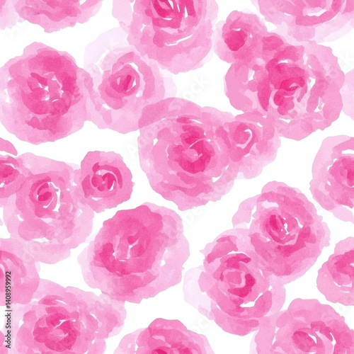 Summer seamless pattern of Pink watercolor roses in seamless floral pattern