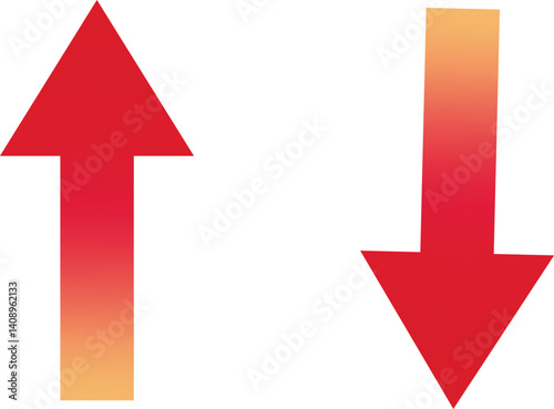red gradient up and down arrows isolated on white background.