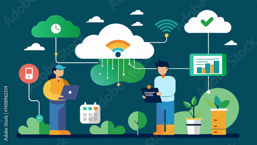 Cloudbased platforms collect and analyze data from various sensors providing farmers with insights and recommendations for climate control adjustments.. Vector illustration