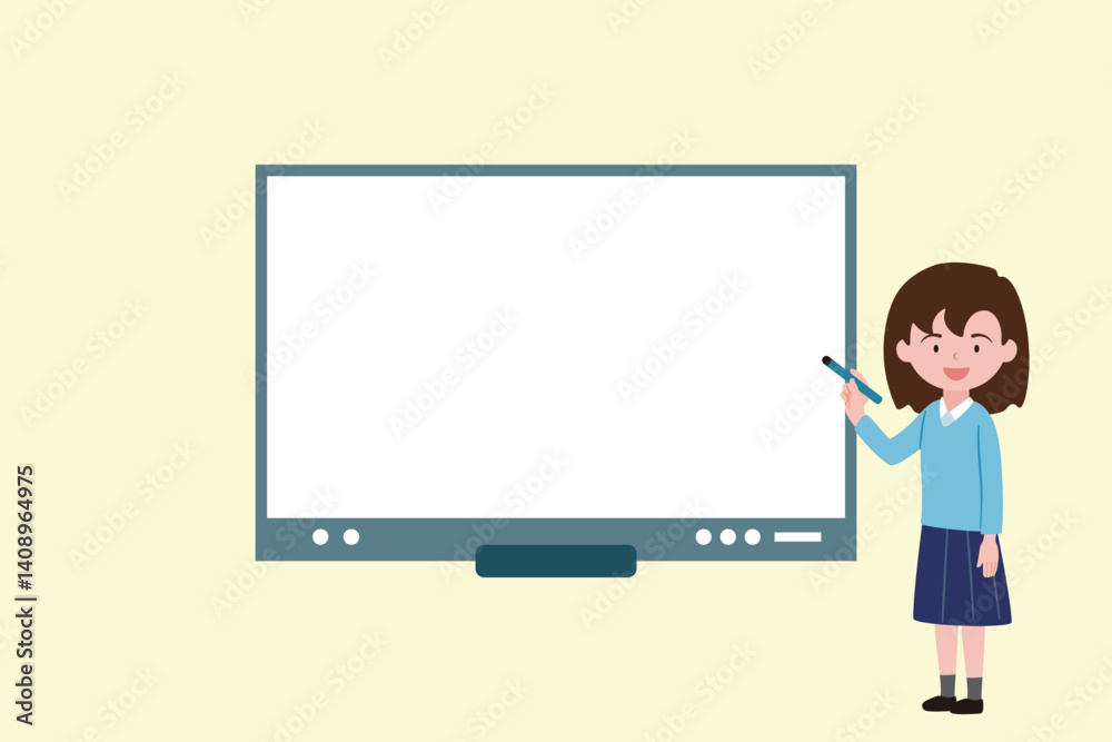 A girl student in digital board presentations A girl student in digital board presentations