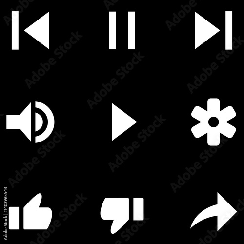 an array of white media control icons vector