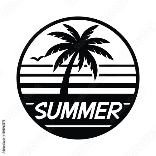 Silhouette of a palm tree at sunset for t shirt design