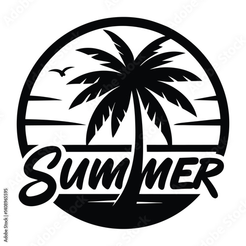 Silhouette of a palm tree at sunset for t shirt design