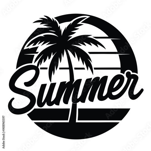 Silhouette of a palm tree at sunset for t shirt design