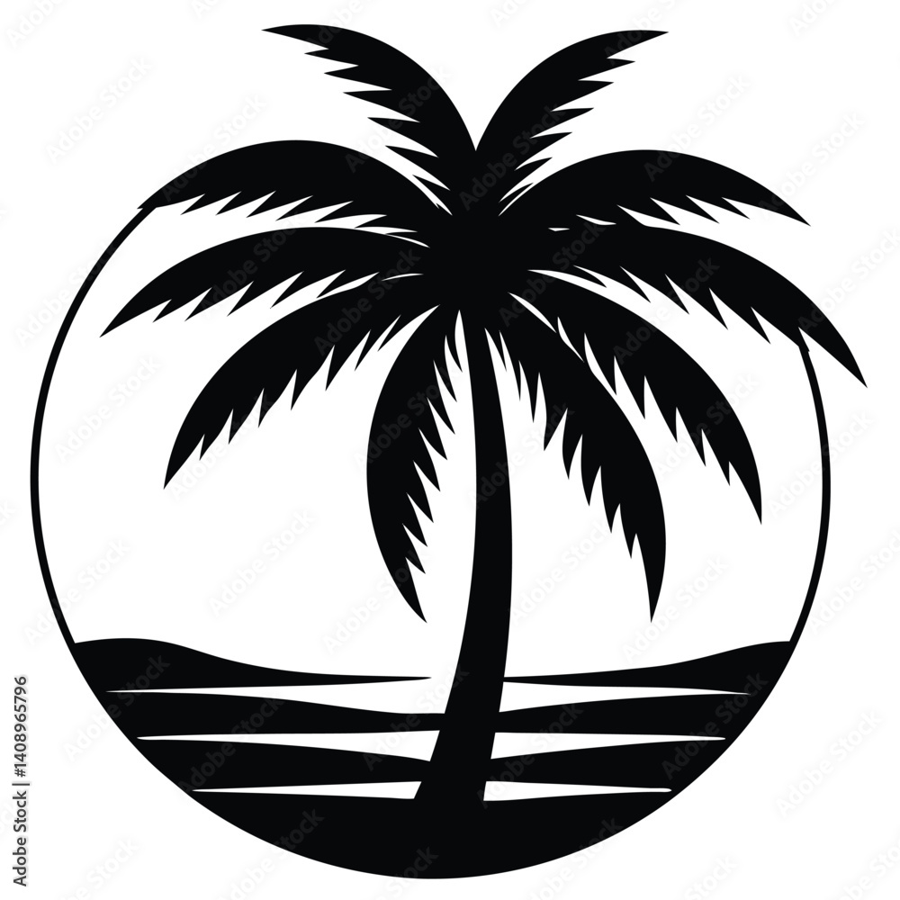 Silhouette of a palm tree at sunset for t shirt design