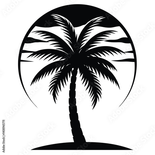 Silhouette of a palm tree at sunset for t shirt design