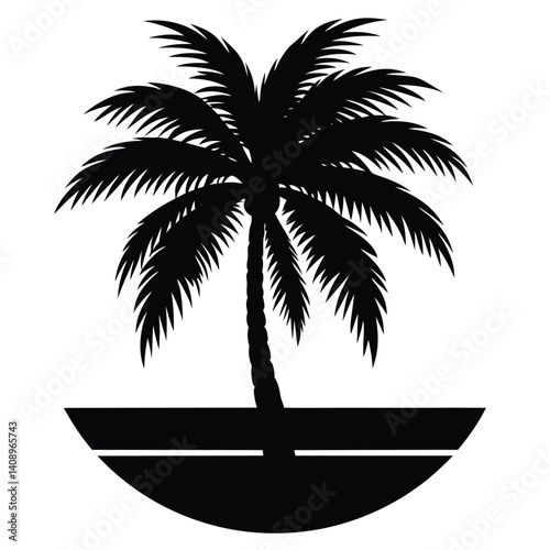 Silhouette of a palm tree at sunset for t shirt design