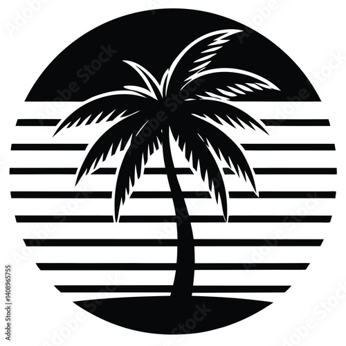 Silhouette of a palm tree at sunset for t shirt design