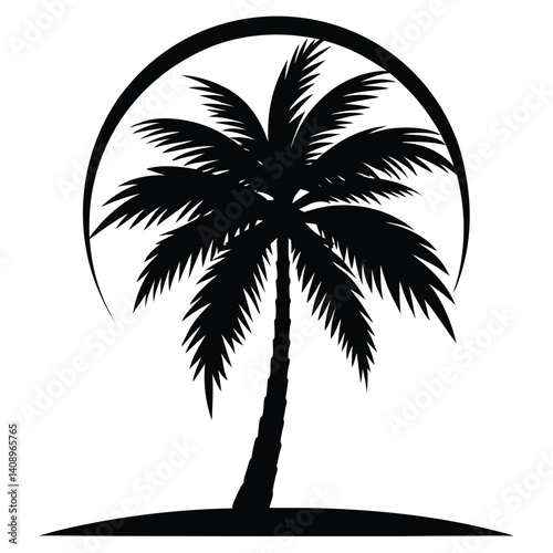 Silhouette of a palm tree at sunset for t shirt design