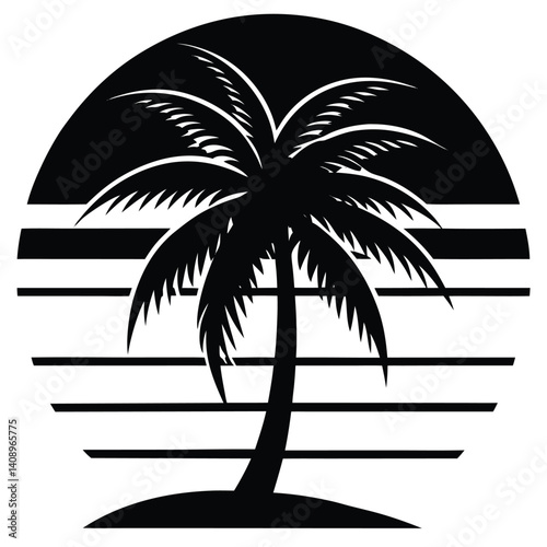 Silhouette of a palm tree at sunset for t shirt design