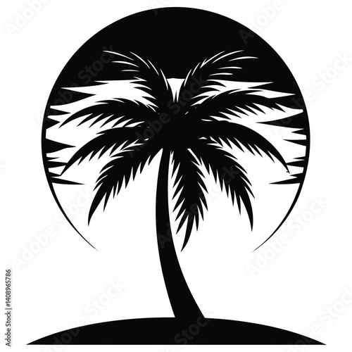 Silhouette of a palm tree at sunset for t shirt design