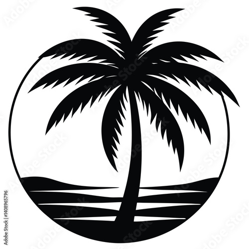 Silhouette of a palm tree at sunset for t shirt design