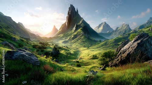 Anamorphic landscape featuring sweeping mountain ranges and expansive skies captured in a dramatic scene photo