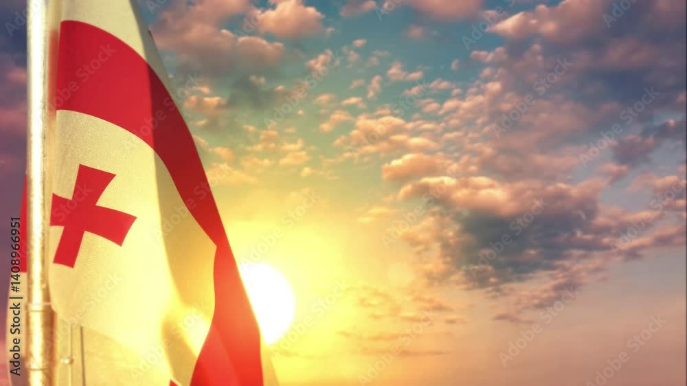 Georgia waving flag on nice sundown backdrop