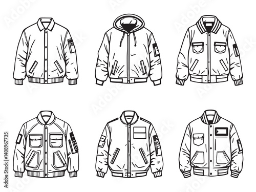 Bomber jacket line art vector illustration