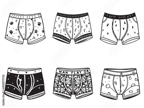 Boxer briefs line art vector illustration