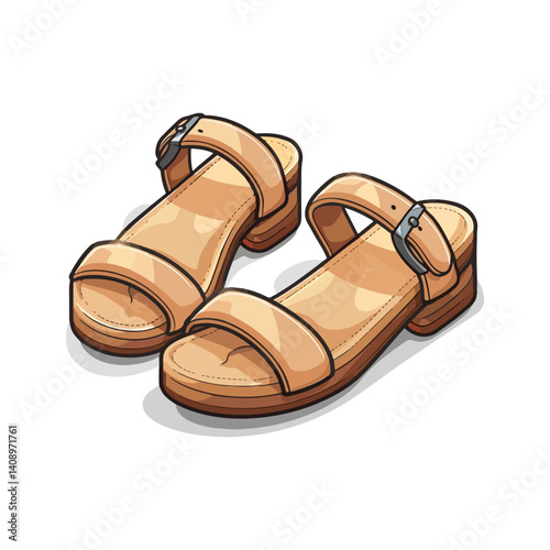 Stylish Tan Leather Sandals Summer Fashion Footwear Illustration