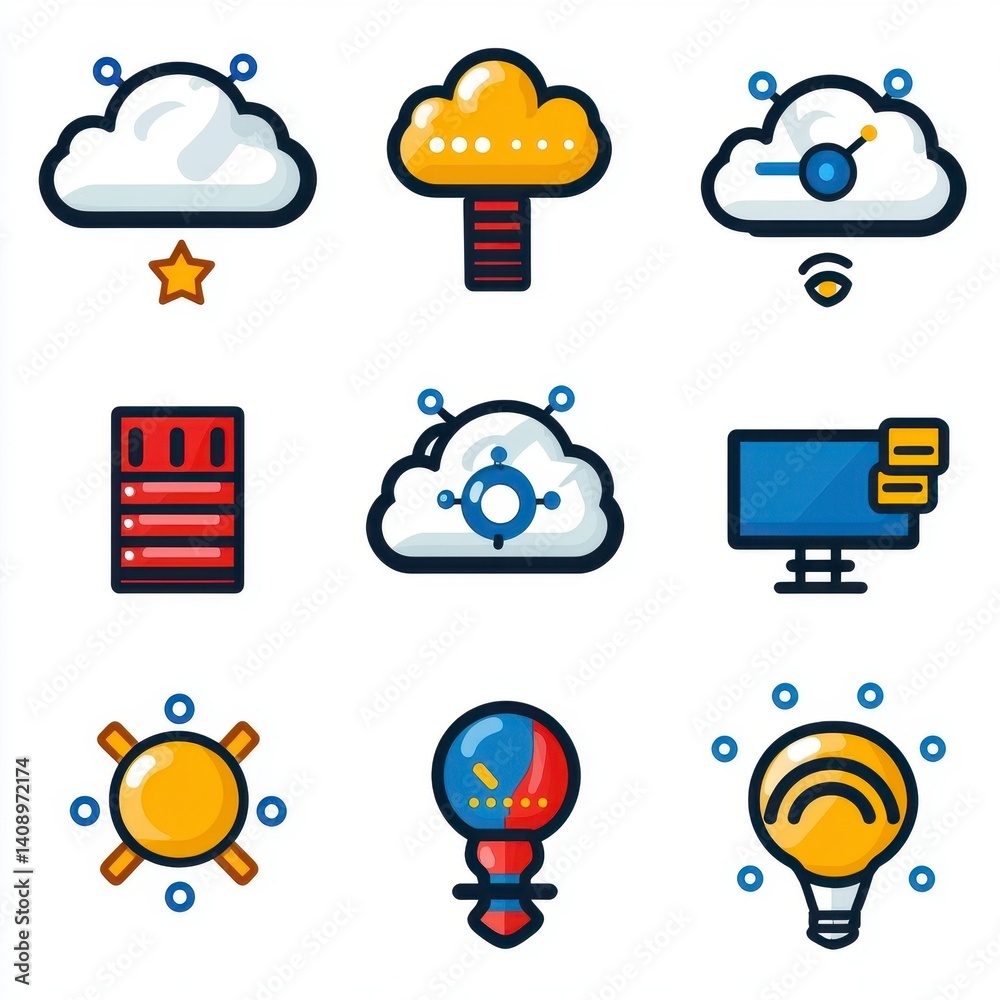 Obraz premium Colorful Cloud Computing Icons Collection