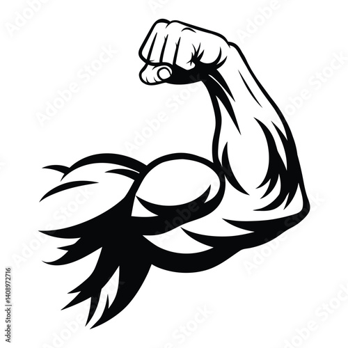 This project features a bold and dynamic black-and-white vector illustration of a muscular arm flexing, symbolizing strength, power, and determination.