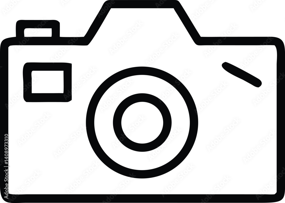 Camera Outline Icon with Lens and Flash in Minimalist Black and White Style Camera Outline Icon with Lens and Flash in Minimalist Black and White Style