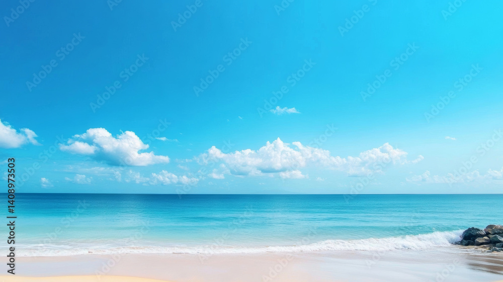 Fototapeta premium Beautiful Blue Sky, White Clouds, and Ocean Wallpaper Background