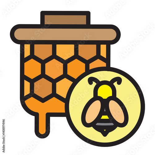 Beekeeper with Hive Vector Filled Icon Design