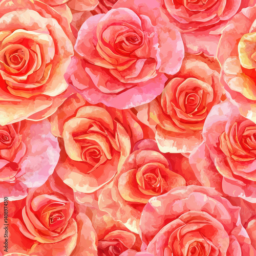 Romantic watercolor rose pattern in soft pastel shades, perfect for summer designs background