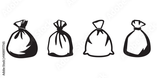 Waste disposal garbage bag icons in silhouette vector illustration