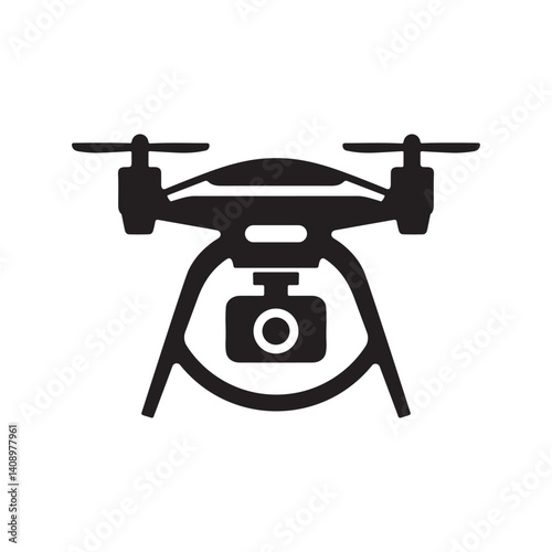Aerial drone icon logo in flat silhouette vector